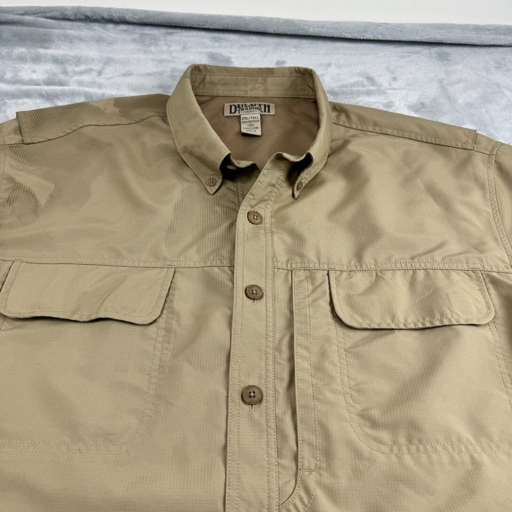 Duluth Ripstop Shirt Mens XXL Tall Tan Button Up Vented Safari Fishing Coolplus*